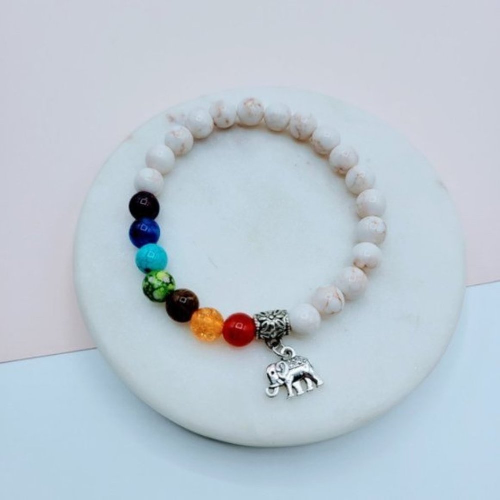 Elephant Charm Beaded Stretch Bracelet - Multi Color